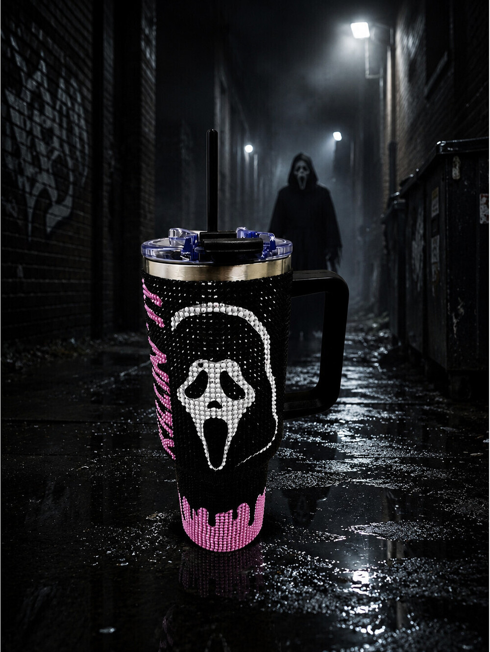 👻👻SPIRIT HALLOWEEN GHOST FACE KILLIN IT RHINESTONE TUMBLER 40OZ READY TO SHIP!